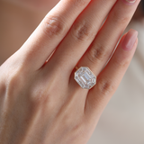 14K Yellow Gold 2.5ct Antique Emerald Cut Lab Diamond Ring with Tapered Step Cut Lab Diamond Halo 14K Yellow Gold 2.5ct Antique Emerald Cut Lab Diamond Ring with Tapered Step Cut Lab Diamond Halo