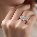 14K Yellow Gold 2.5ct Antique Emerald Cut Lab Diamond Ring with Tapered Step Cut Lab Diamond Halo 14K Yellow Gold 2.5ct Antique Emerald Cut Lab Diamond Ring with Tapered Step Cut Lab Diamond Halo