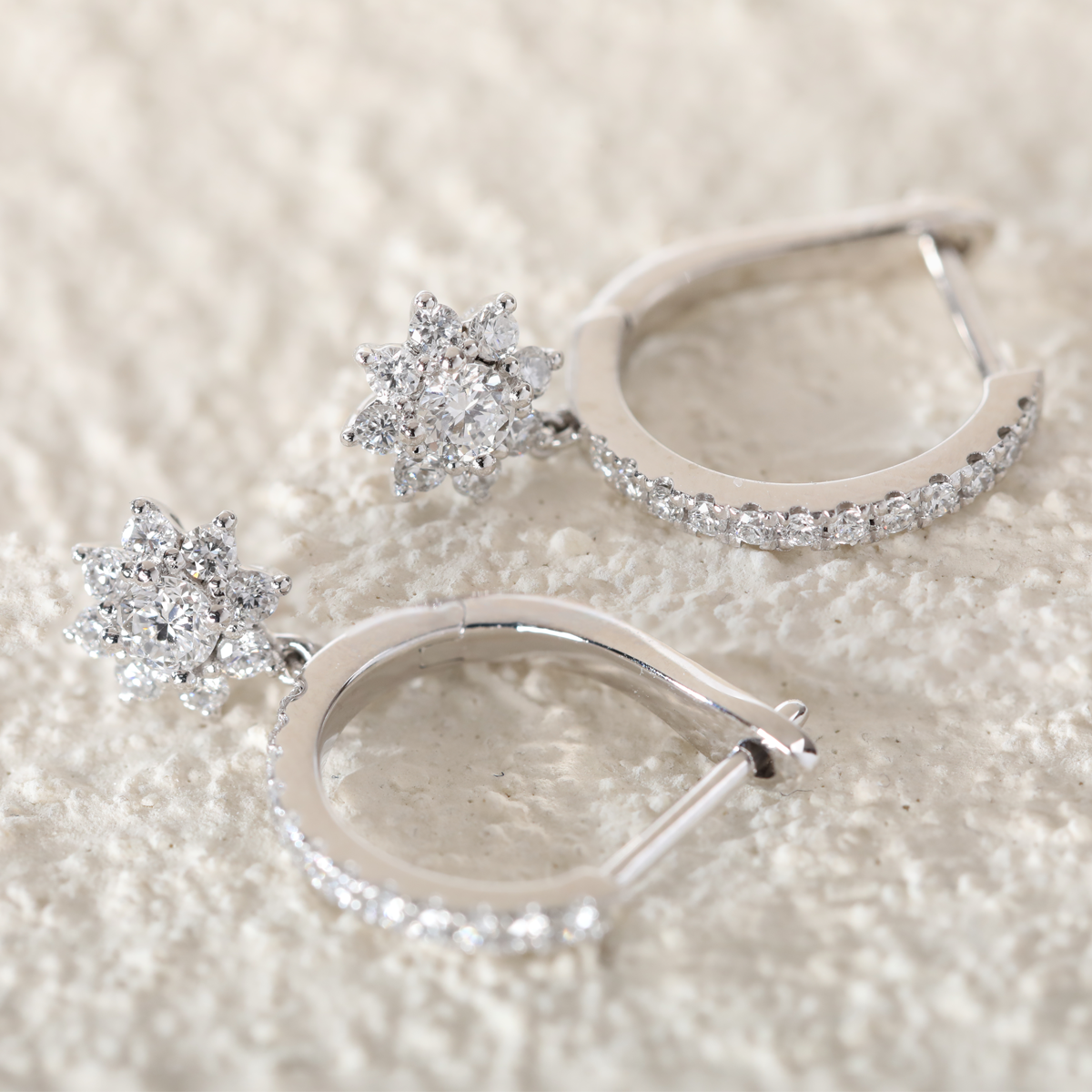 Platinum Round Lab Diamond Floral Hoop Earrings Platinum Round Lab Diamond Floral Hoop Earrings