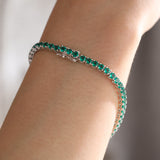 14K White Gold 5ct tw Round Zambian Lab Emerald 4 Prong Basket Tennis Bracelet 14K White Gold 5ct tw Round Zambian Lab Emerald 4 Prong Basket Tennis Bracelet