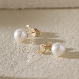 14K Yellow Gold Near-round Fresh-water Pearl Etud Earrings 14K Yellow Gold Near-round Fresh-water Pearl Etud Earrings