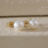 14K Yellow Gold Near-round Fresh-water Pearl Etud Earrings 14K Yellow Gold Near-round Fresh-water Pearl Etud Earrings