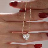 14K Yellow Gold Necklace with 2.5ct Heart Shaped Lab Diamond Pendant in Bezel Setting and Round Cross Chain 14K Yellow Gold Necklace with 2.5ct Heart Shaped Lab Diamond Pendant in Bezel Setting and Round Cross Chain