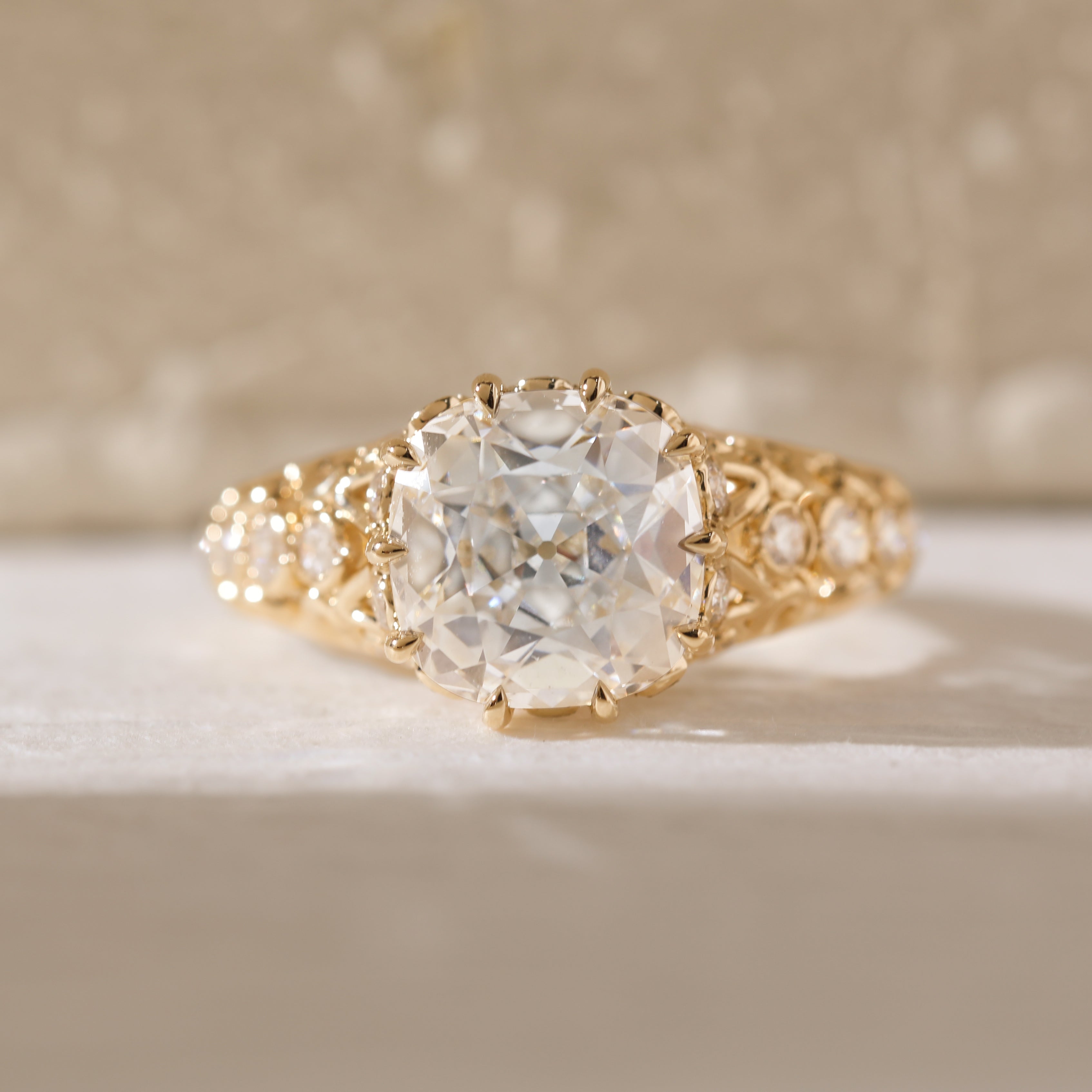 14K Yellow Gold 3.5ct Elongated Lab Diamond Antique-inspired Ring 14K Yellow Gold 3.5ct Elongated Lab Diamond Antique-inspired Ring