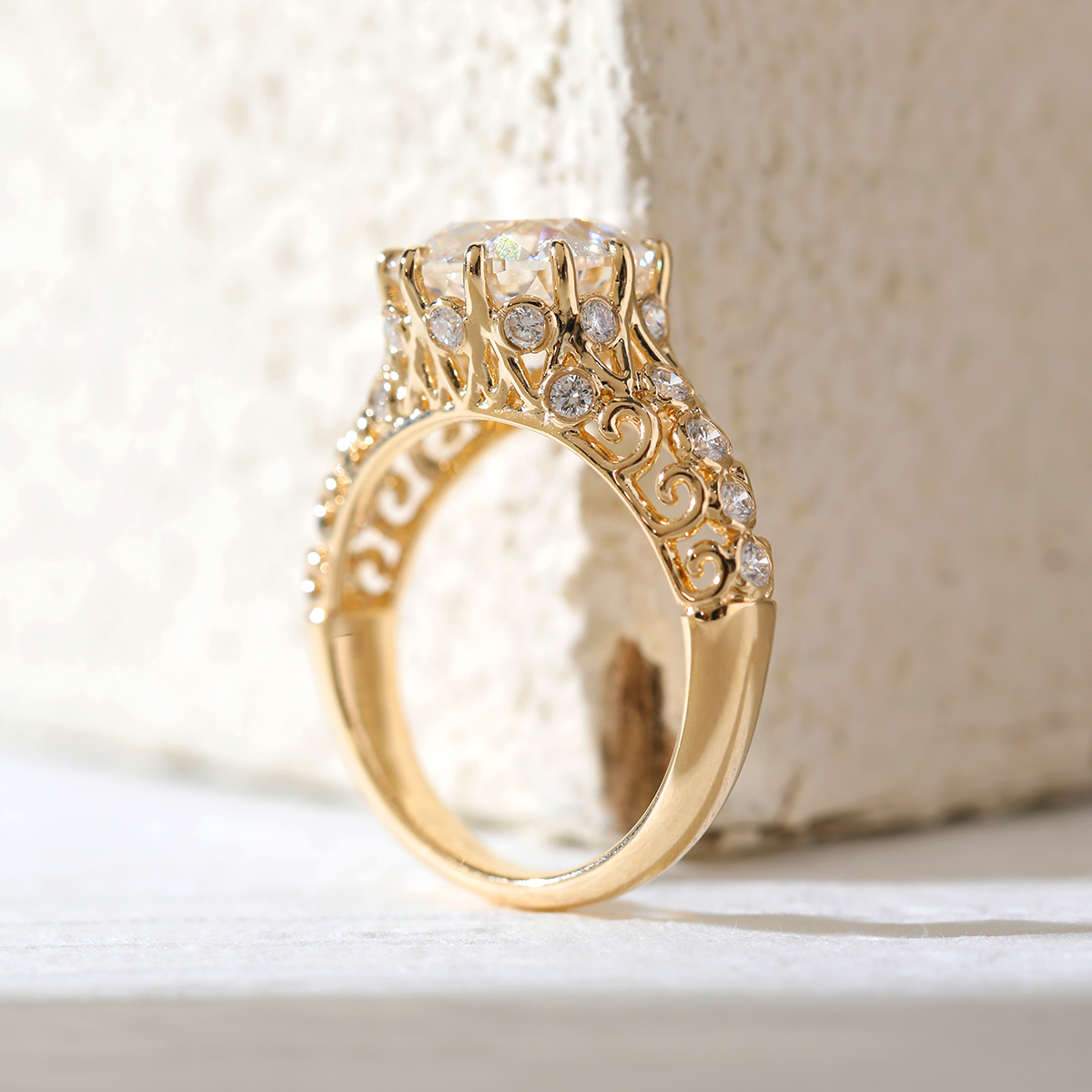 14K Yellow Gold 3.5ct Elongated Lab Diamond Antique-inspired Ring 14K Yellow Gold 3.5ct Elongated Lab Diamond Antique-inspired Ring
