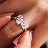 14K White Gold Round and Pear Lab Diamond Toi et Moi Ring with Pave Design 14K White Gold Round and Pear Lab Diamond Toi et Moi Ring with Pave Design