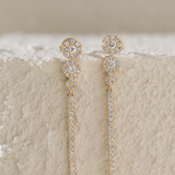 18K Yellow Gold Round Cut Diamond Pave Drop Earrings 18K Yellow Gold Round Cut Diamond Pave Drop Earrings