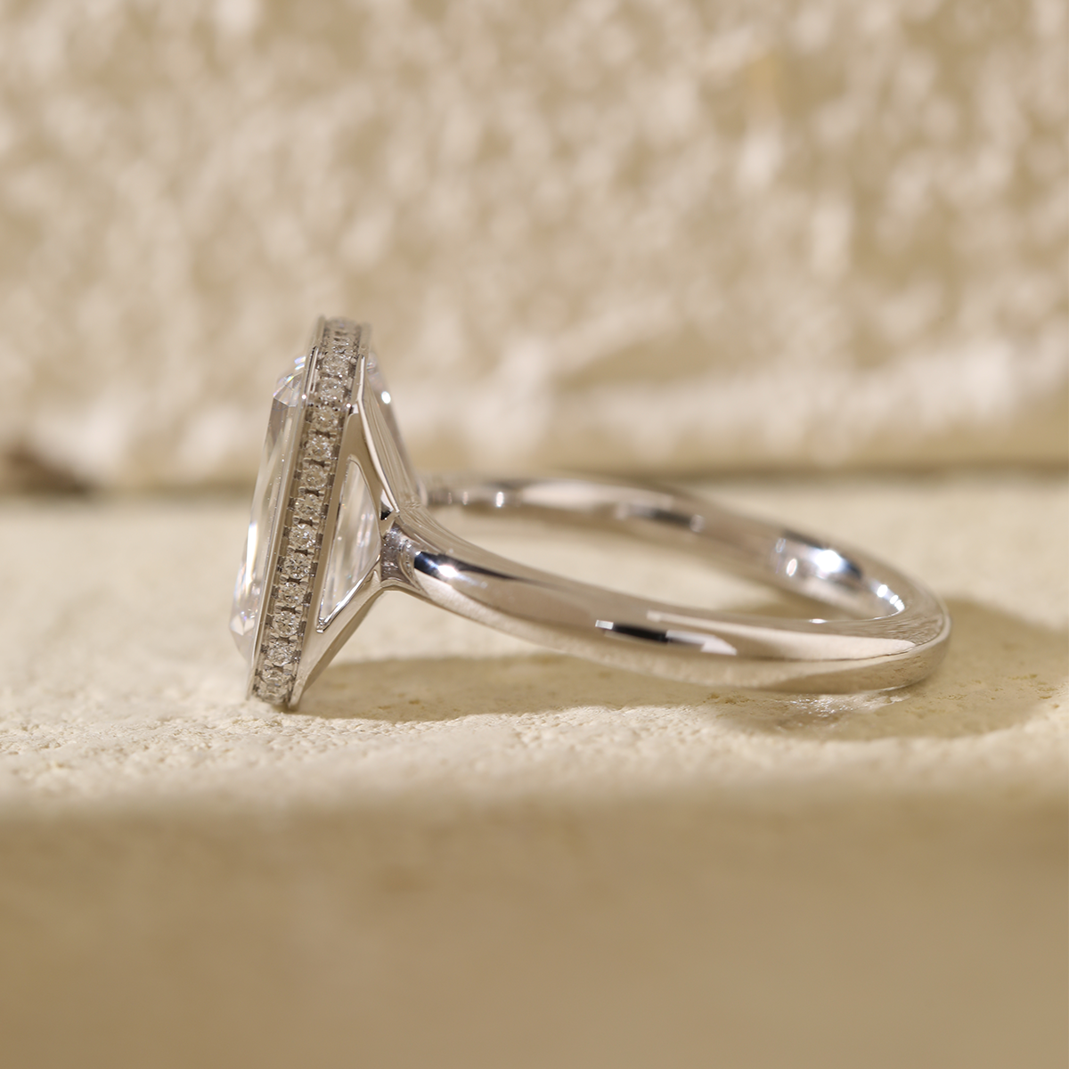 14K White Gold 3ct Criss Cut Bezel Ring with Round Lab Diamond Hidden Halo 14K White Gold 3ct Criss Cut Bezel Ring with Round Lab Diamond Hidden Halo