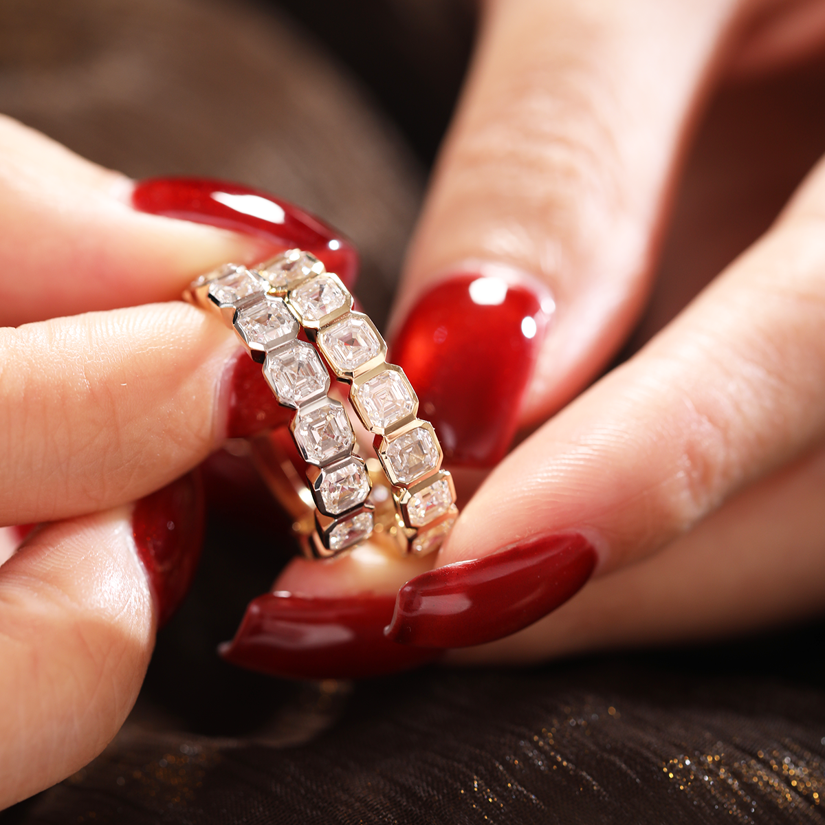 14K Yellow Gold Asscher Cut Lab Diamond Bezel Eternity Ring 14K Yellow Gold Asscher Cut Lab Diamond Bezel Eternity Ring