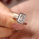 14K White Gold 3ct Criss Cut Bezel Ring with Round Lab Diamond Hidden Halo 14K White Gold 3ct Criss Cut Bezel Ring with Round Lab Diamond Hidden Halo