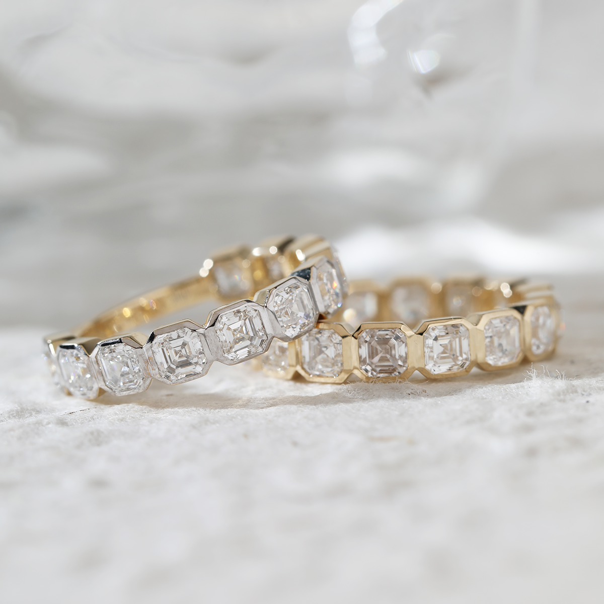 14K Yellow Gold Asscher Cut Lab Diamond Bezel Eternity Ring 14K Yellow Gold Asscher Cut Lab Diamond Bezel Eternity Ring