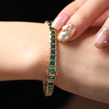 14K Yellow Gold Emerald Cut Lab Zambian Emerald Bezel Tennis Bracelet 14K Yellow Gold Emerald Cut Lab Zambian Emerald Bezel Tennis Bracelet