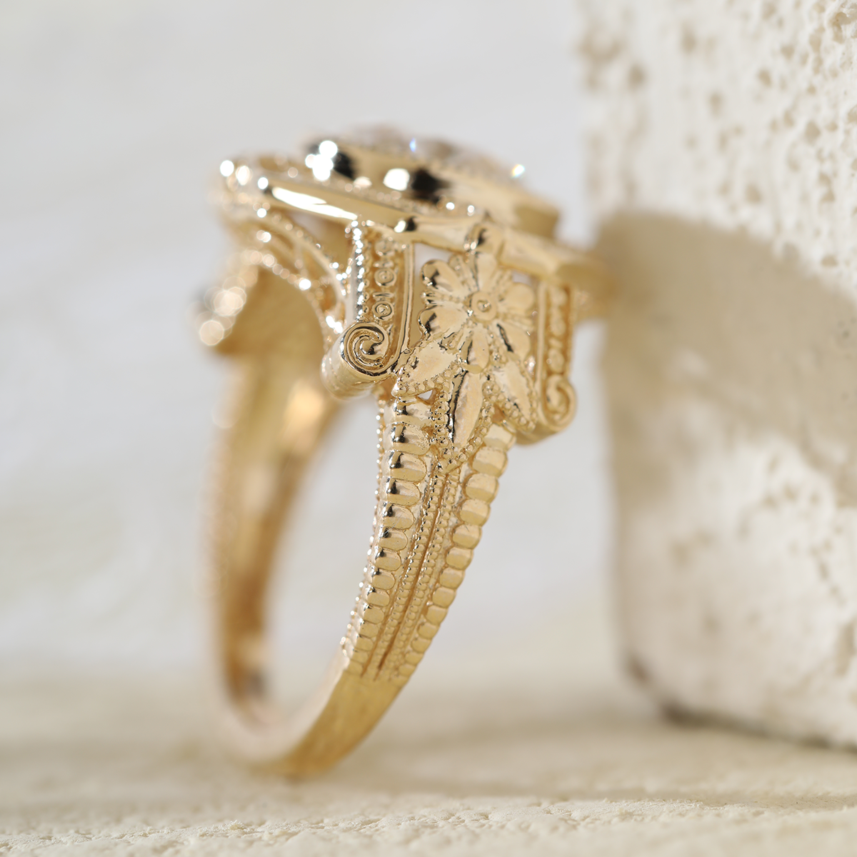 14K Yellow Gold 3ct Old European Cut Lab Diamond Millegrain Bezel Vintage Engraved Ring - Art Deco Style 14K Yellow Gold 3ct Old European Cut Lab Diamond Millegrain Bezel Vintage Engraved Ring - Art Deco Style