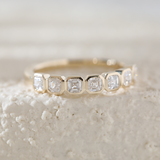 14K Yellow Gold Asscher Cut Lab Diamond 7 Stone Bezel Half Eternity Ring 14K Yellow Gold Asscher Cut Lab Diamond 7 Stone Bezel Half Eternity Ring