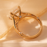 18K Yellow Gold 4ct Princess Cut Lab Diamond Double Claw Prongs Vintage Millegrain Ring – Art Nouveau Nature-Inspired Design 18K Yellow Gold 4ct Princess Cut Lab Diamond Double Claw Prongs Vintage Millegrain Ring – Art Nouveau Nature-Inspired Design