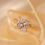18K Yellow Gold 4ct Princess Cut Lab Diamond Double Claw Prongs Vintage Millegrain Ring – Art Nouveau Nature-Inspired Design 18K Yellow Gold 4ct Princess Cut Lab Diamond Double Claw Prongs Vintage Millegrain Ring – Art Nouveau Nature-Inspired Design