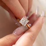 18K Yellow Gold 4ct Princess Cut Lab Diamond Double Claw Prongs Vintage Millegrain Ring – Art Nouveau Nature-Inspired Design 18K Yellow Gold 4ct Princess Cut Lab Diamond Double Claw Prongs Vintage Millegrain Ring – Art Nouveau Nature-Inspired Design