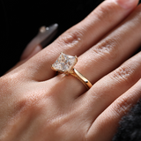 18K Yellow Gold 4ct Princess Cut Lab Diamond Double Claw Prongs Vintage Millegrain Ring – Art Nouveau Nature-Inspired Design 18K Yellow Gold 4ct Princess Cut Lab Diamond Double Claw Prongs Vintage Millegrain Ring – Art Nouveau Nature-Inspired Design