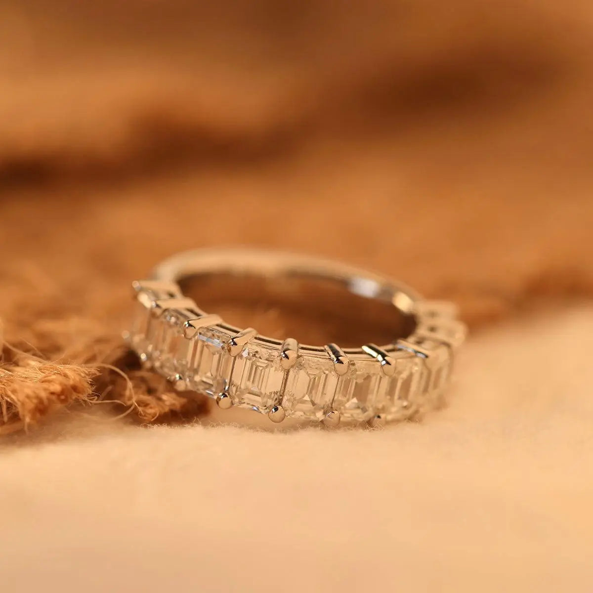 Platinum 4*3mm Emerald Cut Lab Diamond Half Eternity Ring Platinum 4*3mm Emerald Cut Lab Diamond Half Eternity Ring