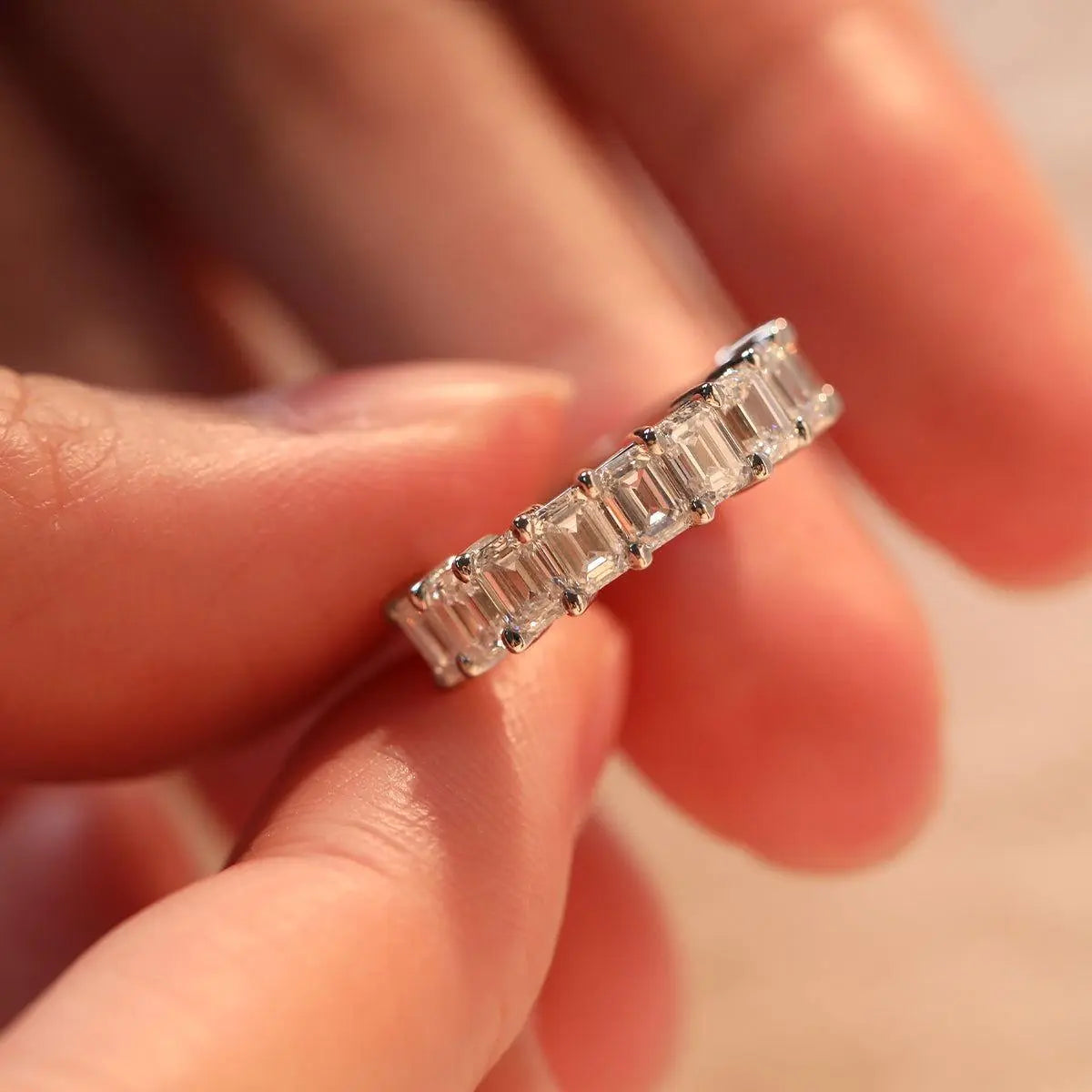 Platinum 4*3mm Emerald Cut Lab Diamond Half Eternity Ring Platinum 4*3mm Emerald Cut Lab Diamond Half Eternity Ring