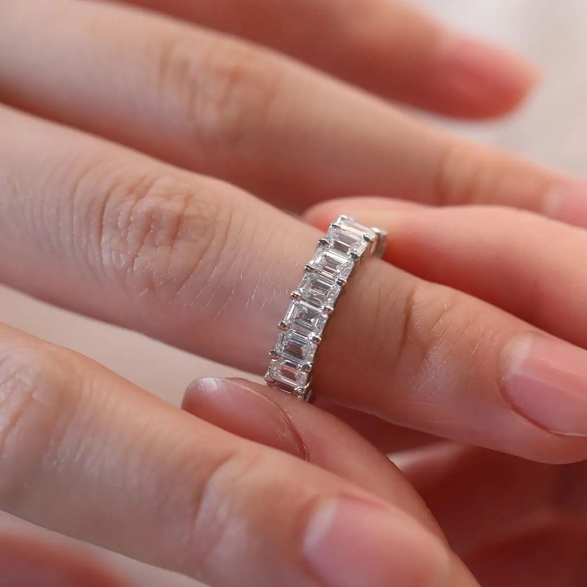 Platinum 4*3mm Emerald Cut Lab Diamond Half Eternity Ring Platinum 4*3mm Emerald Cut Lab Diamond Half Eternity Ring