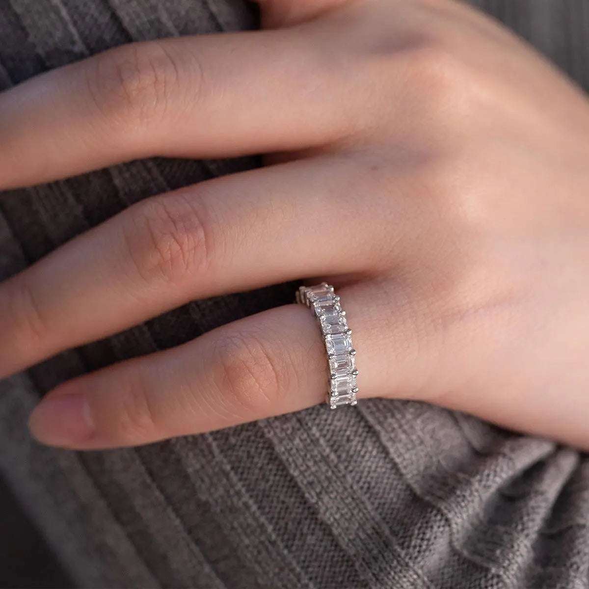 Platinum 4*3mm Emerald Cut Lab Diamond Half Eternity Ring Platinum 4*3mm Emerald Cut Lab Diamond Half Eternity Ring