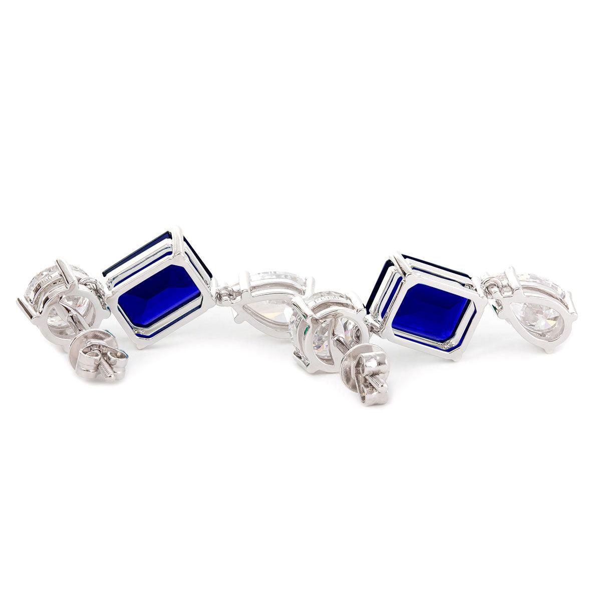 Platinum 7ct tw Old European Cut & Pear Lab Diamond Emerald Cut Sapphire Stud Earrings Platinum 7ct tw Old European Cut & Pear Lab Diamond Emerald Cut Sapphire Stud Earrings