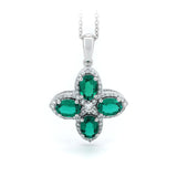 Platinum Oval Cut Lab Colombian Emerald Four-leaf Clover Lab Diamond Halo Necklace Platinum Oval Cut Lab Colombian Emerald Four-leaf Clover Lab Diamond Halo Necklace