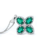 Platinum Oval Cut Lab Colombian Emerald Four-leaf Clover Lab Diamond Halo Necklace Platinum Oval Cut Lab Colombian Emerald Four-leaf Clover Lab Diamond Halo Necklace