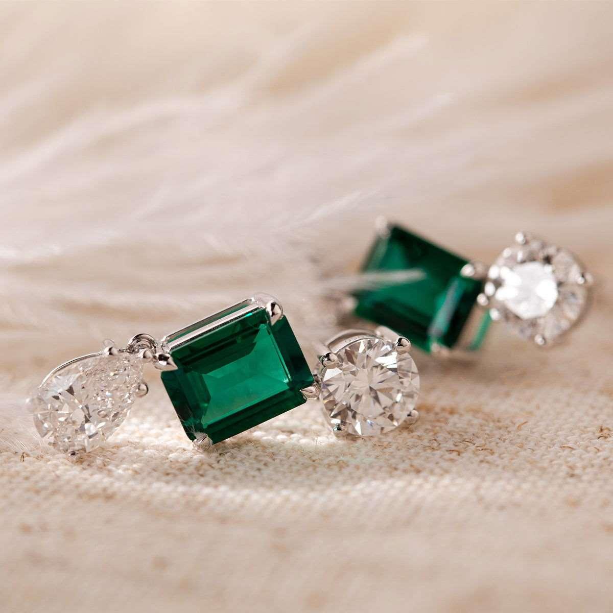 Platinum Lab Zambian Emerald and Diamond Stud Earrings Inspired by a 7 Carat Diamond Ring Platinum Lab Zambian Emerald and Diamond Stud Earrings Inspired by a 7 Carat Diamond Ring