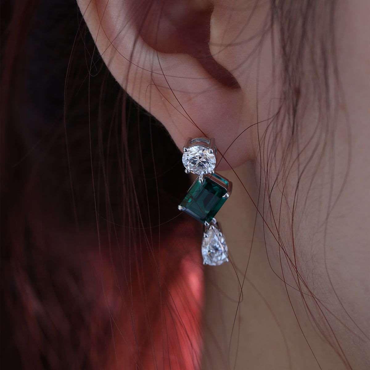 Platinum Lab Zambian Emerald and Diamond Stud Earrings Inspired by a 7 Carat Diamond Ring Platinum Lab Zambian Emerald and Diamond Stud Earrings Inspired by a 7 Carat Diamond Ring