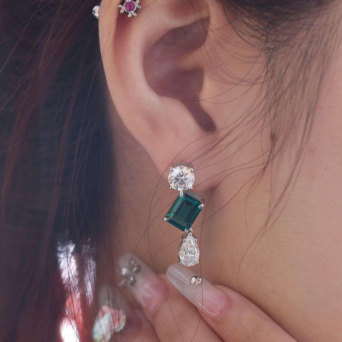 Platinum Lab Zambian Emerald and Diamond Stud Earrings Inspired by a 7 Carat Diamond Ring Platinum Lab Zambian Emerald and Diamond Stud Earrings Inspired by a 7 Carat Diamond Ring