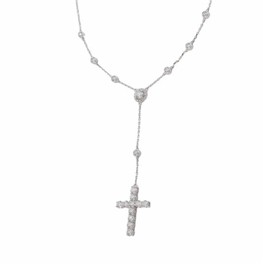 14K White Gold Round Lab Diamond Cross Necklace