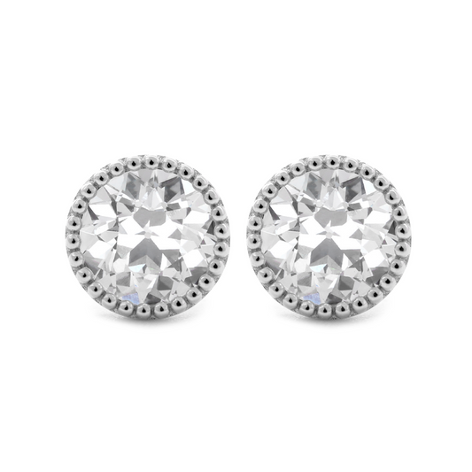 14K White Gold 2 ct tw Old European Cut Lab Diamond Millegrain Stud Earrings