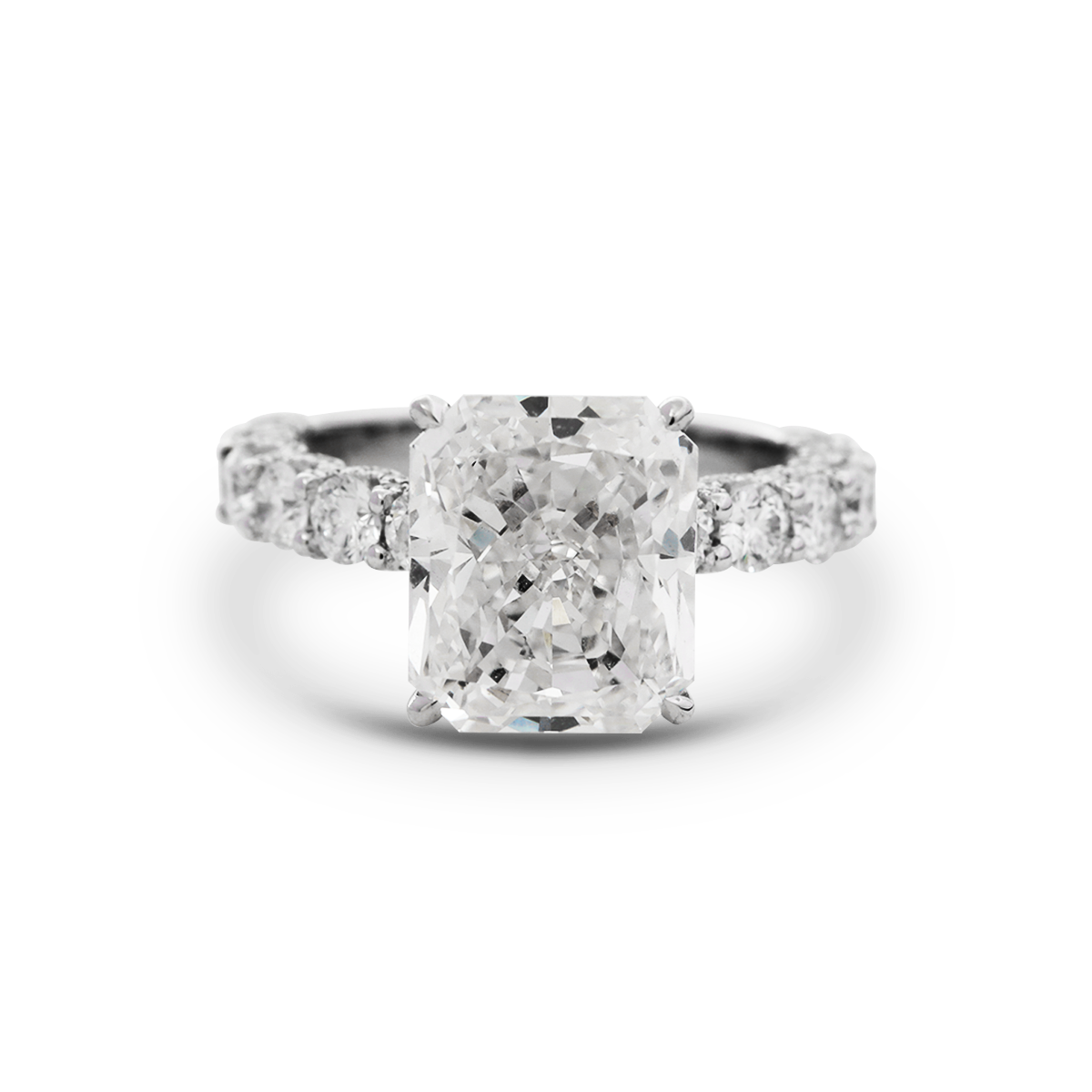 14K White Gold 5.5ct Radiant Cut Lab Diamond Engagement Ring with Hidden Halo and 2/3 Pave Band 14K White Gold 5.5ct Radiant Cut Lab Diamond Engagement Ring with Hidden Halo and 2/3 Pave Band