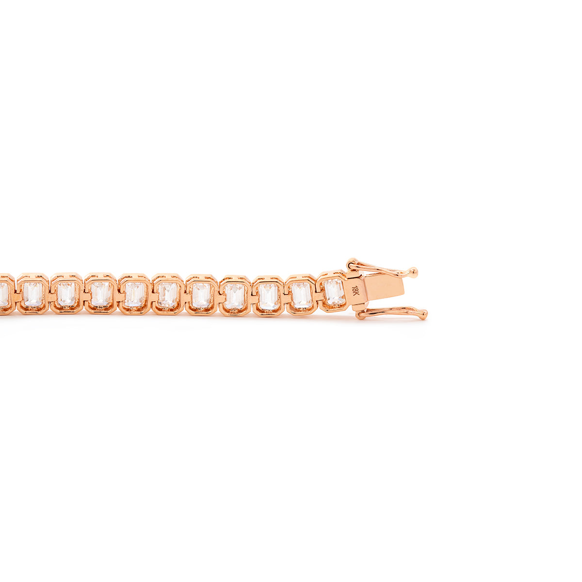 18K Rose Gold Emerald Cut Lab Diamond Bezel Tennis Bracelet 18K Rose Gold Emerald Cut Lab Diamond Bezel Tennis Bracelet
