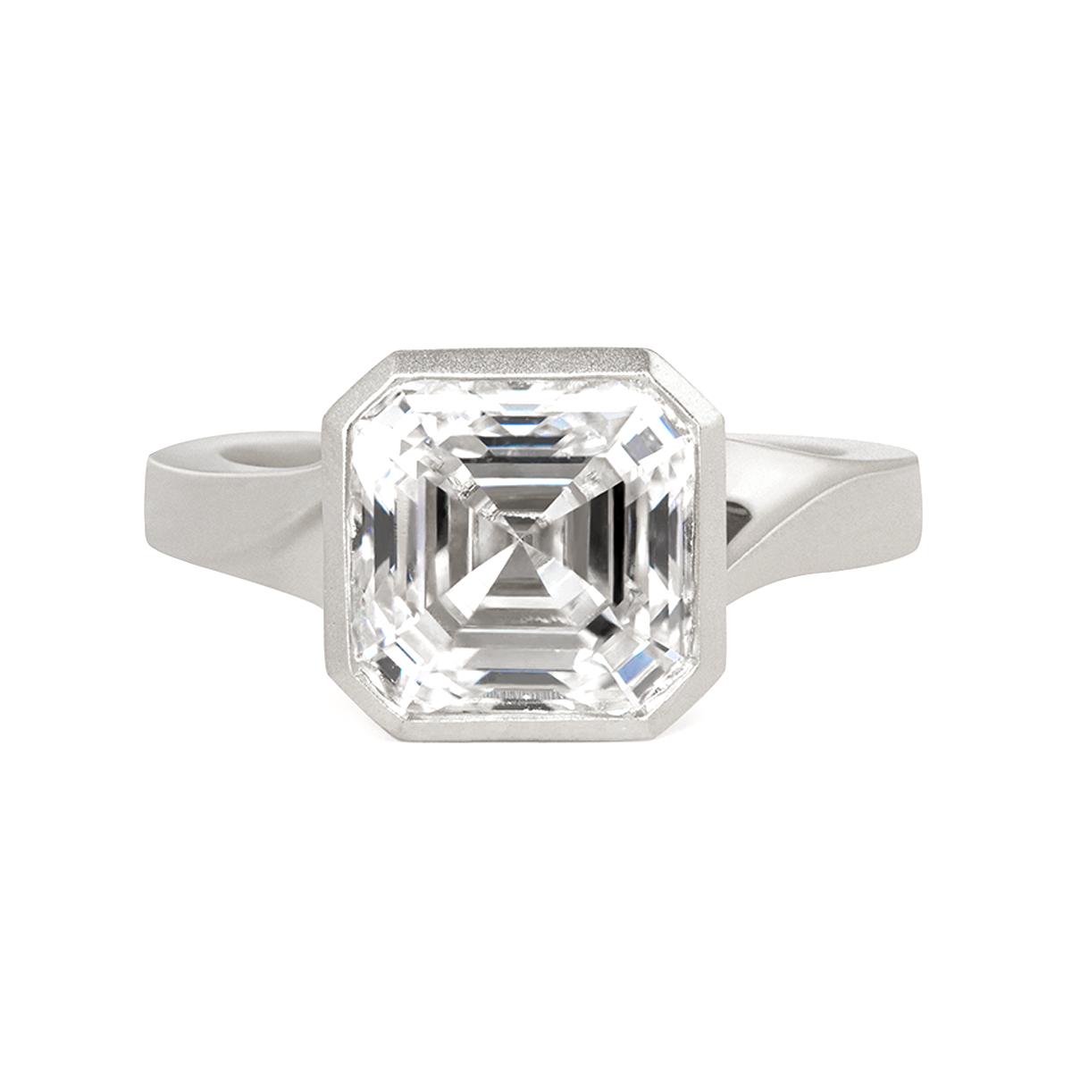 14K White Gold 3ct Asscher Cut Lab Diamond Bezel Matte Ring