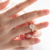 14K Yellow Gold 3ct Old Mine Cut Lab Diamond Crown Setting Diamond-milling Vintage Ring with Round Lab Diamond Side-stone