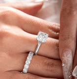 14K Yellow Gold 3ct Cushion Lab Diamond 4 Prongs Bridal Set Rings 18K White Gold