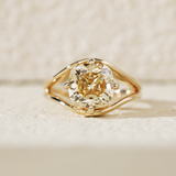14K Yellow Gold 4ct Old Mine Cut Yellow Lab Diamond 4 Claw Prongs Solitaire Ring with Split Band Design