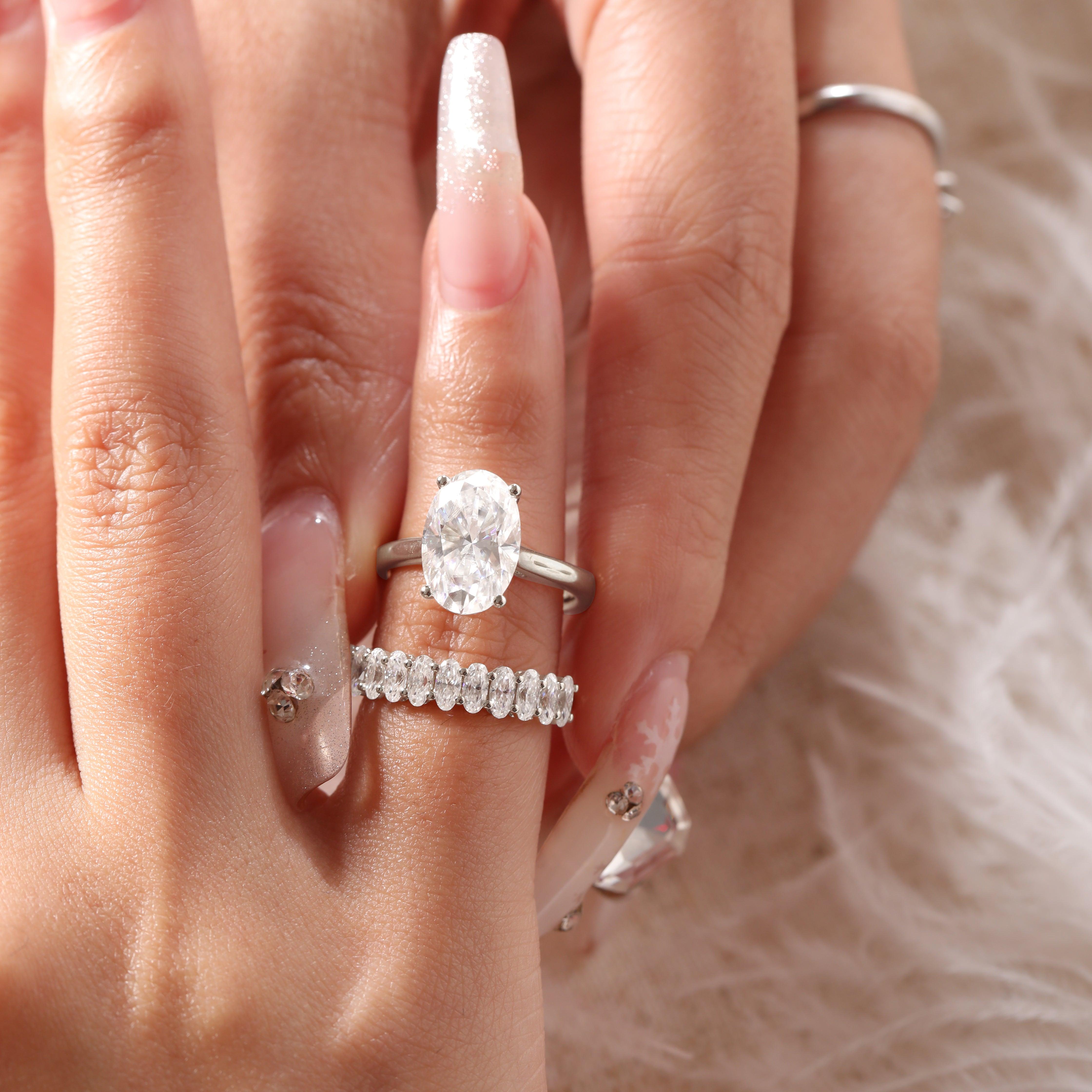 14K Yellow Gold 3ct Oval Cut Lab Diamond Hidden Halo Bridal Set Rings 18K White Gold