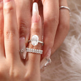 14K Yellow Gold 3ct Oval Cut Lab Diamond Hidden Halo Bridal Set Rings 18K White Gold