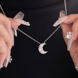 14K Gold Round Brilliant Cut Lab Diamond Five-Stone Moon Pendant Necklace – Bezel Set Diamond Necklace for Men & Women