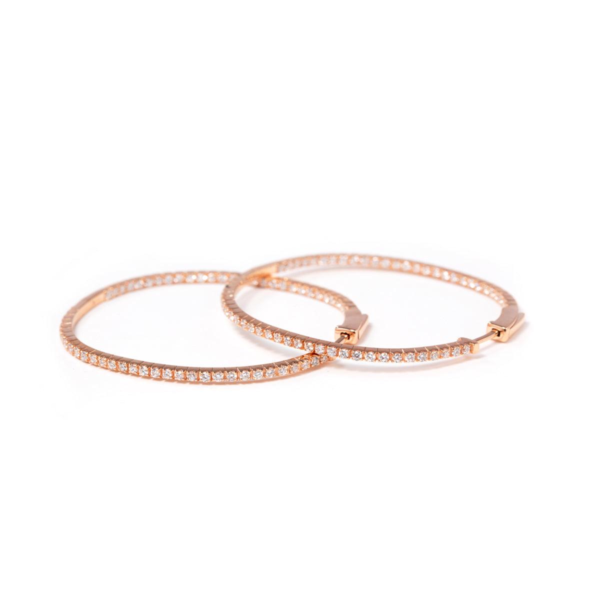 14K Rose Gold Diamond Hoop Earrings for Women – Round Cut Design