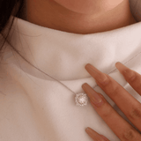 14K Round Brilliant Cut Lab Diamond Halo Setting White Gold Necklace
