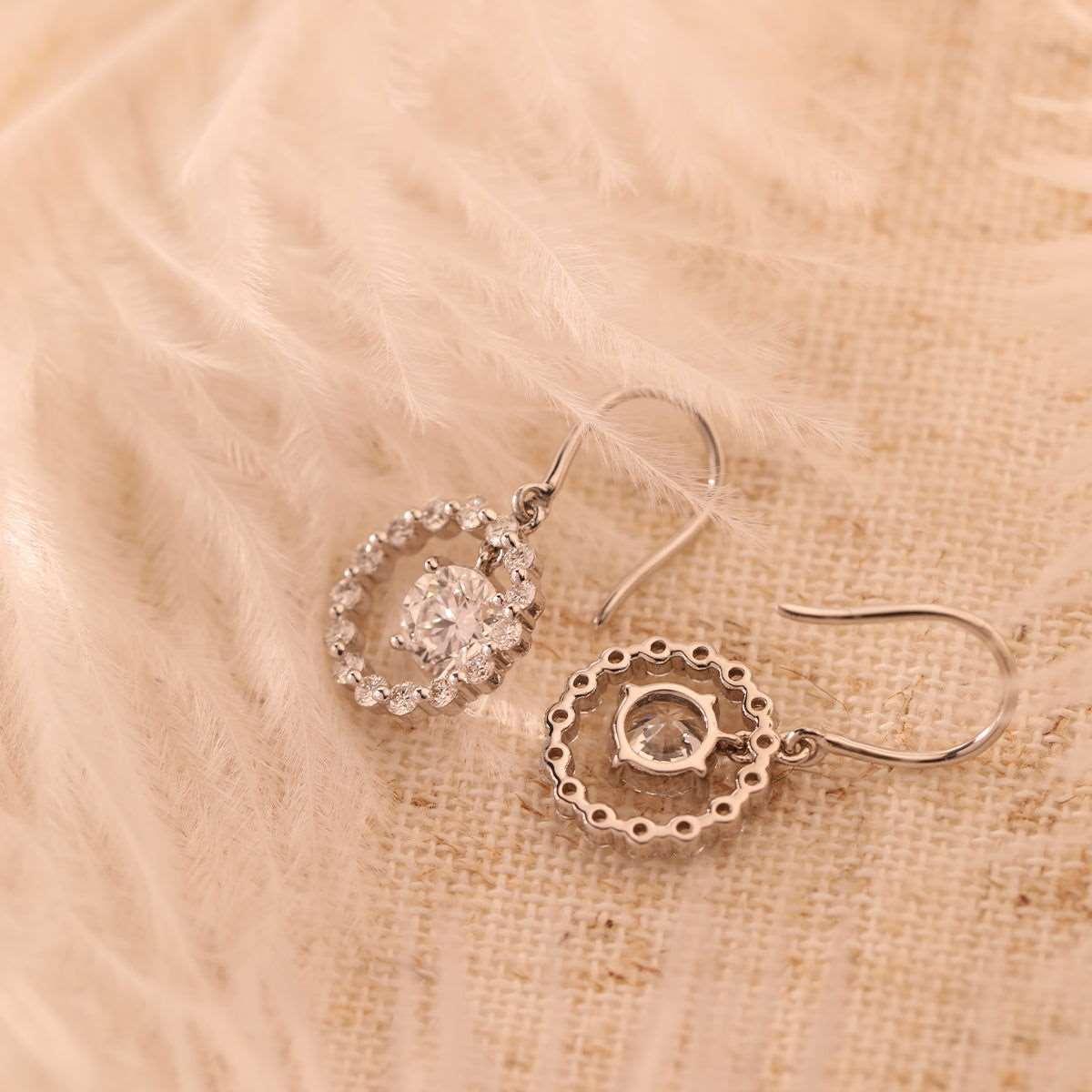 14K White Gold Earrings with Round Cut Lab Diamonds and Hook Closure
