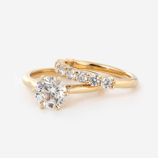14K Yellow Gold 2 Carat Solitaire Diamond Ring Bridal Set with Round Lab Diamond and Floral Setting