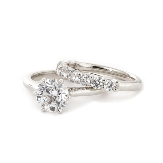 14K Yellow Gold 2 Carat Solitaire Diamond Ring Bridal Set with Round Lab Diamond and Floral Setting Platinum