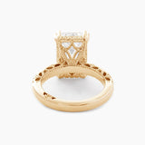 14K Yellow Gold 4ct Emerald Cut Lab Diamond Hidden Halo Victorian Antique Bridal Set Rings
