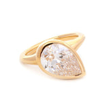 14k Yellow Gold 2.5ct Pear Old Mine Cut Lab Diamond Bezel Bridal Set Rings